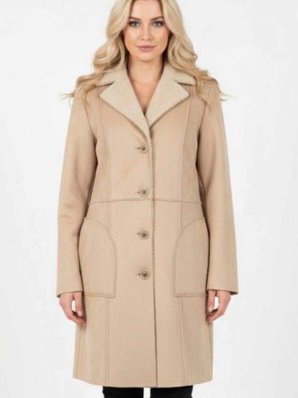 CAbi Faux Suede Sherpa Lined Tunic Coat Jacket Style 127, L